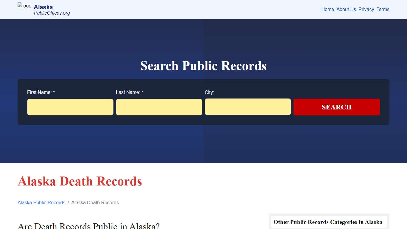 Alaska Death Records Search – PublicOffices.org